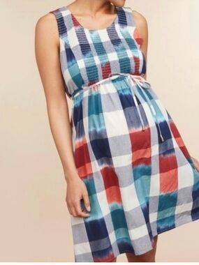 Motherhood Maternity Sleeveless Plaid Maternity Dress in Blue, Red & White